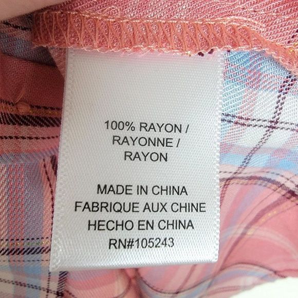 Bobeau Pink Blue Ruffle Button Down Long Sleeves Plaid Babydoll Shirt Size XS - Picture 12 of 12